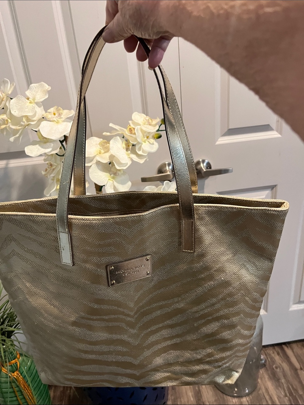 Michael Kors Gold Zebra-Print Tote